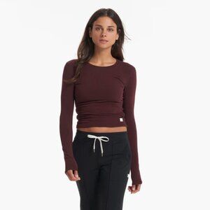 Long-Sleeve Coast Crop Crew in Ruby